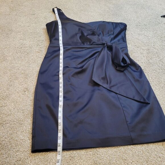 LAUREN Ralph Lauren Satin One-Shoulder Dress Navy Blue Size 14 - Picture 7 of 10